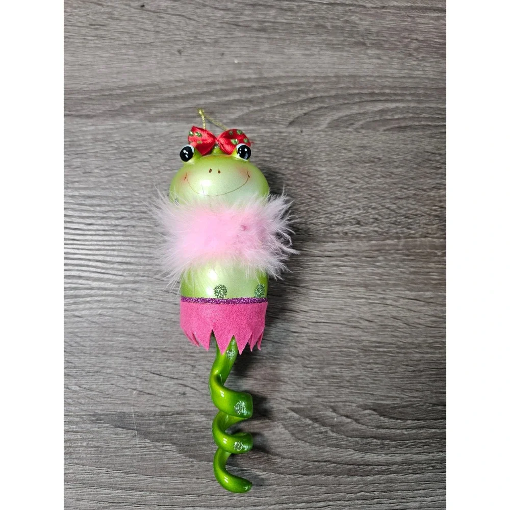 Frog Girl Glass Painted Ornament W/ Spiral Tail 8 inches Long Glittered